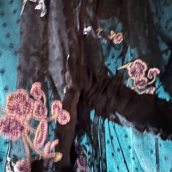 Handmade Sheer Black Dot with Purple Embroidered Flowers Dolman | Jennafer Grace - Picture 5 of 5